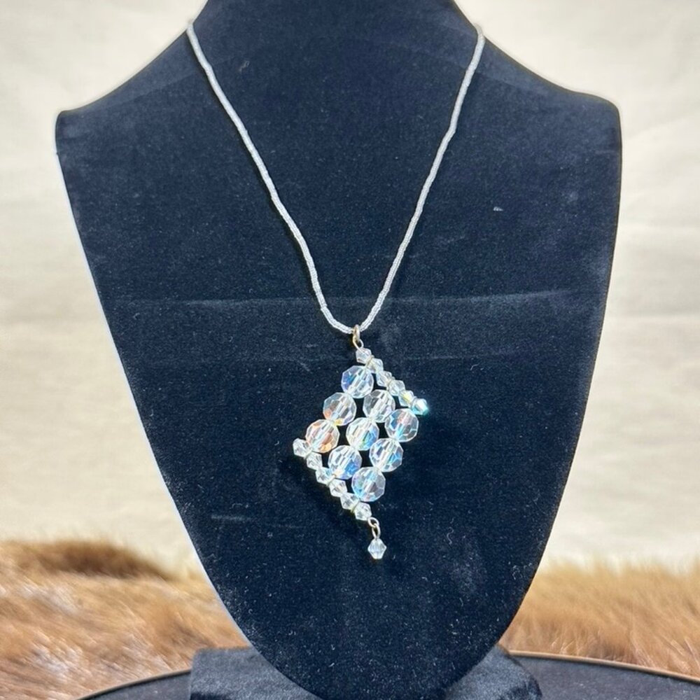 Crystal Beaded Pendant Necklace – 15" Chain